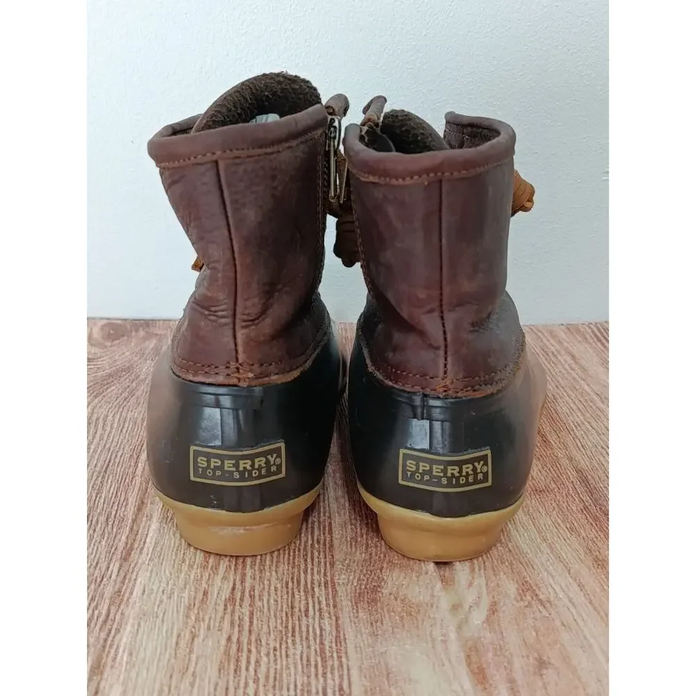 SPERRY Women's Saltwater Tan/Dark Brown Waterproof Duck Boots STS91176 Size 7.5